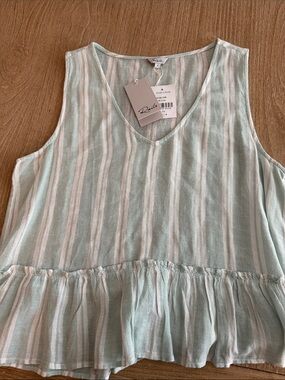 Rails Women’s Mint & White Striped Ruffle-Hem Top Size Small